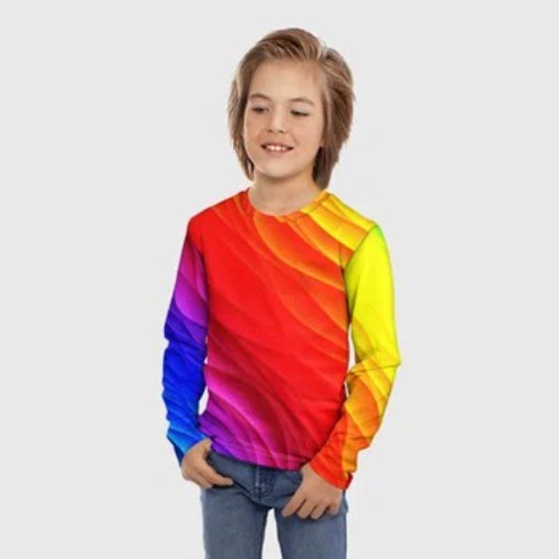 Dětská trička s duhovým graffiti potiskem pro chlapce, roztomilý top s dlouhým rukávem, měkký a pohodlný