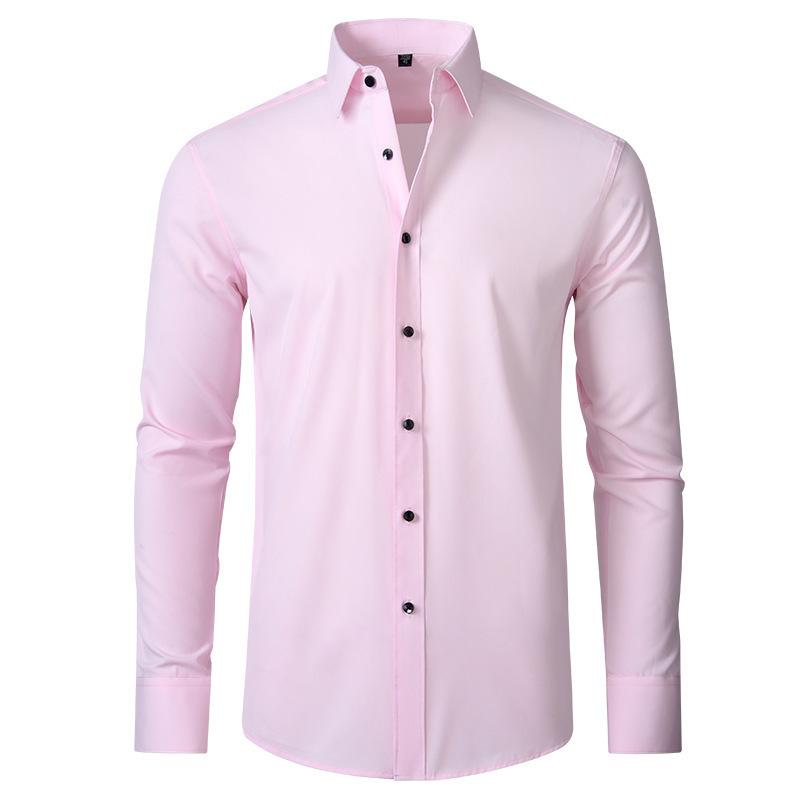 Men's Slim Fit Stretch Shirt, Simple Business Style, Lightweight Casual Long Sleeve