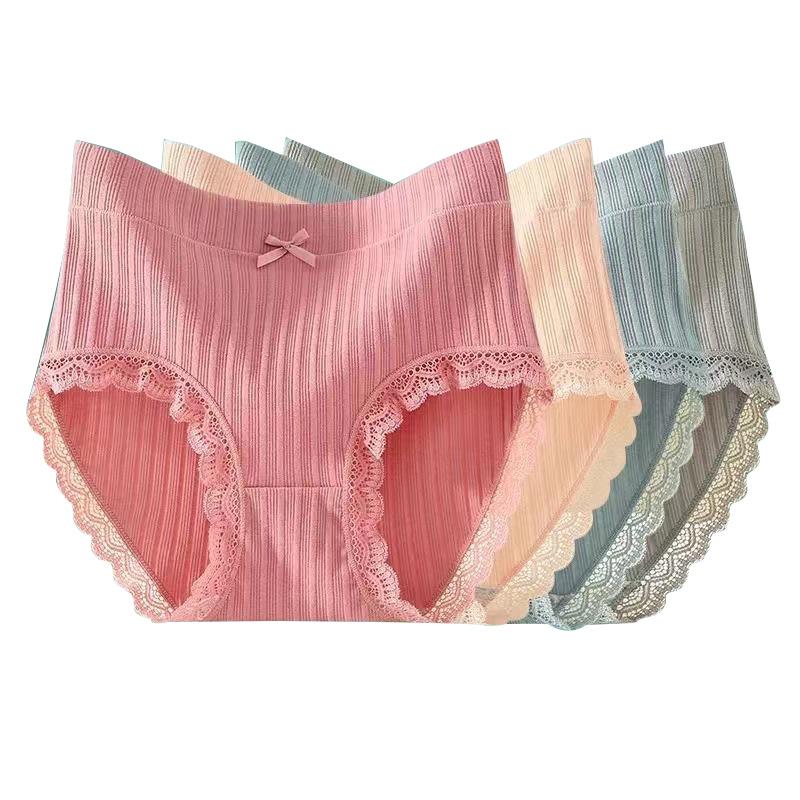 Women's High Waist Bow Lace Cotton Briefs - Breathable & Comfortable