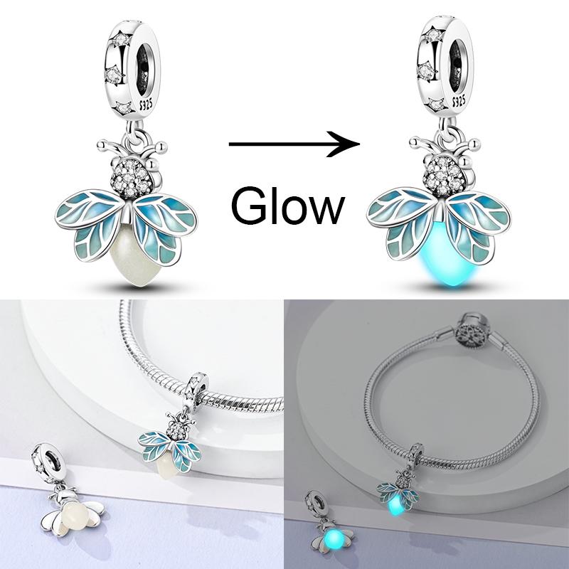 925 Sterling Silver Glow Firefly Butterfly Charms Fit Módní Originální náramky Dragonfly Bee Hmyz korálky Vlastní výroba šperků
