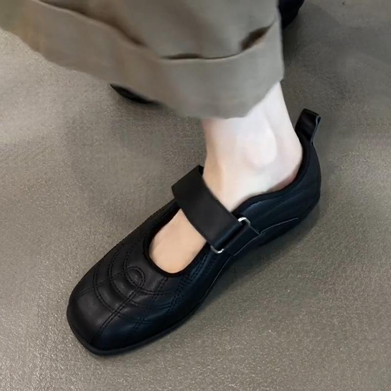 Sheepskin version~ 2025 new Korean version Velcro flat Mary Jane women's fashion versatile sports style ballet shoes