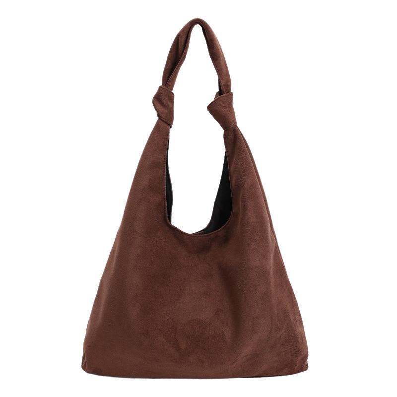Soft Suede Hobo Bag with Knotted Handle Large Capacity Fashion Shoulder Bag