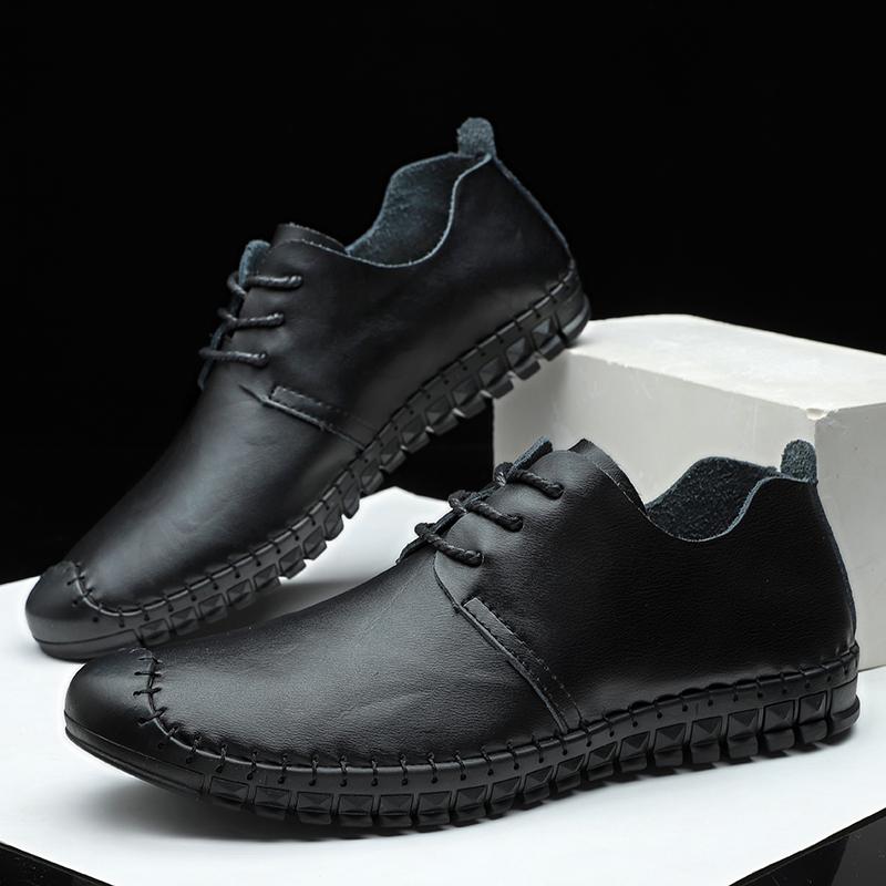 Fashion Italian Casual Men's Soft Genuine Leather Shoes Fashionable Minimalist Style Office Driving Outdoor Leisure Business Brown