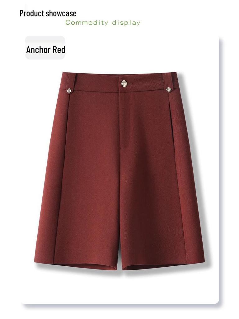 2025 Spring/Summer Women's High-Waist Red A-Line Slimming Wide-Leg Shorts