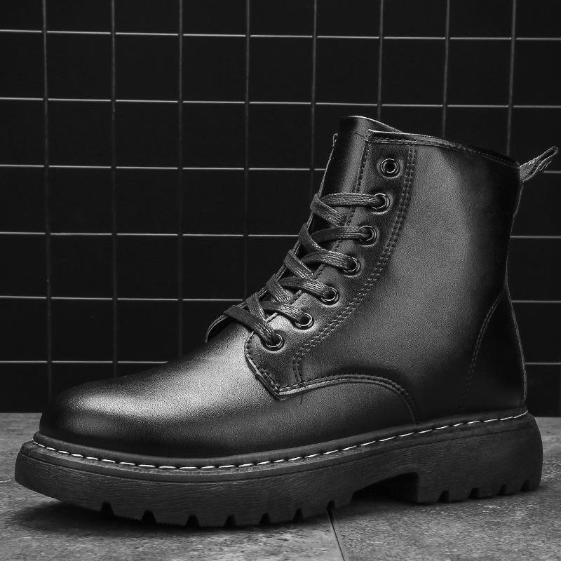 2025 British Style Leather High-Top Martin Boots with Side Zipper for Autumn/Winter