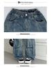 Girls' Retro Wide-Leg Cargo Jeans with Big Pockets - Distressed Loose Fit for Spring & Autumn