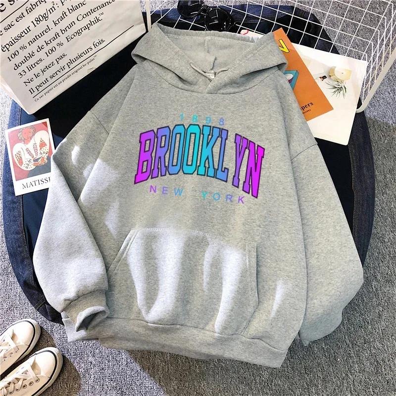Unisex Brooklyn Print Hoodie for Woman High Grade Urban Casual Fashion Hooded Sweatshirt Girl Daily Home Outdoor Comfort Loose Pullover