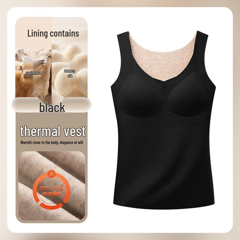 Women's Seamless Cashmere Silk Fleece Vest with Built-in Bra for Autumn and Winter