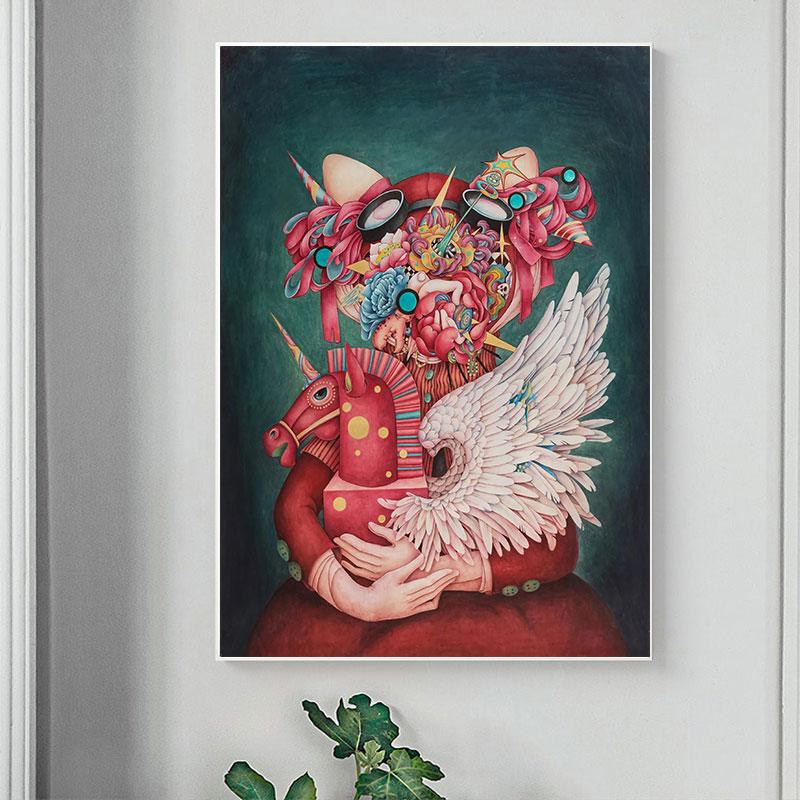 Arte abstrata moderna figura pintura em tela arte da parede flor na cabeça cartazes e impressões para sala de estar decoração do quarto dos miúdos