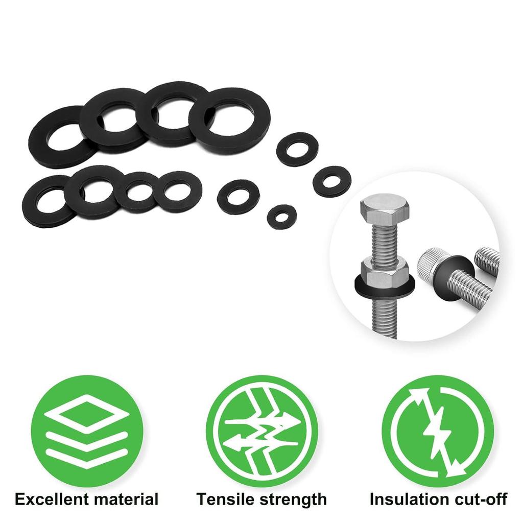 650-Piece Black Nylon Flat Washer Set with Insulating Gaskets