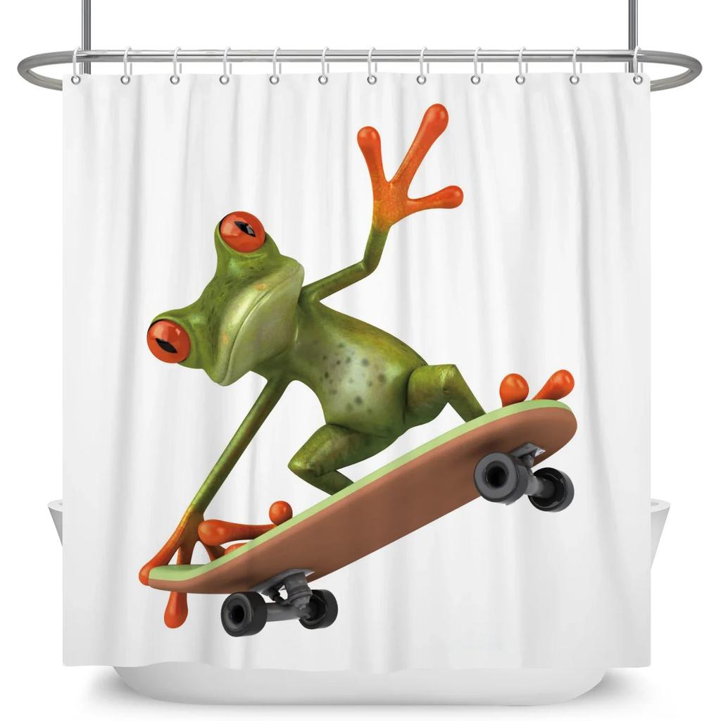Funny Frog Cartoon Shower Curtain Sets Leaf Animal Creative Children Bathroom Decor Waterproof Fabric Home Hooks Bath Curtains