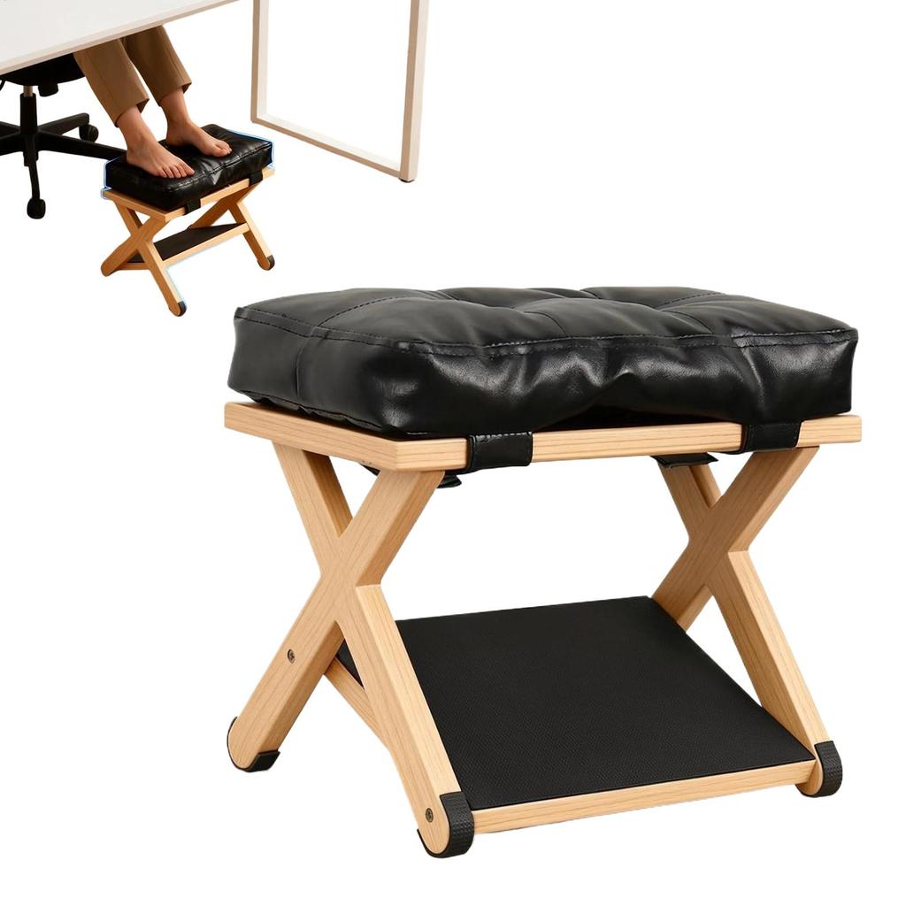 2 Layer Wooden Under Desk Footrest with Non-Slip Rubber Stepping Surface Leg Rest Slanted Small Desk Foot Stool for Home Office
