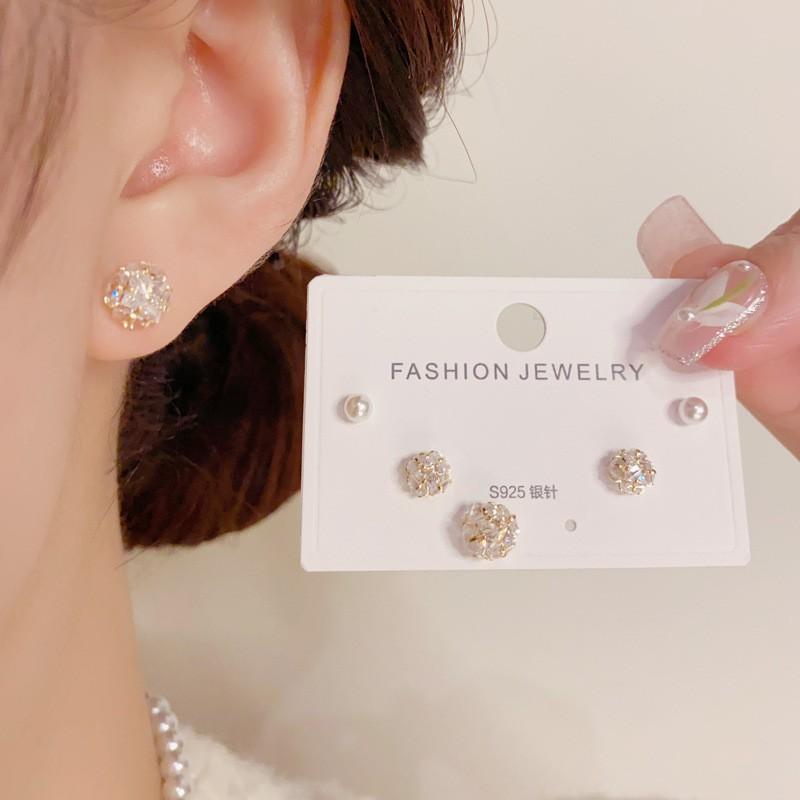 Elegant Mini Zircon Ball Stud Earrings Set Sweet Chic Tiny Dangle Earring Women Daily Wear Party Gift