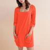 Women's Fashion Casual Solid Color Square Neck 3/4 Sleeve Short Dress