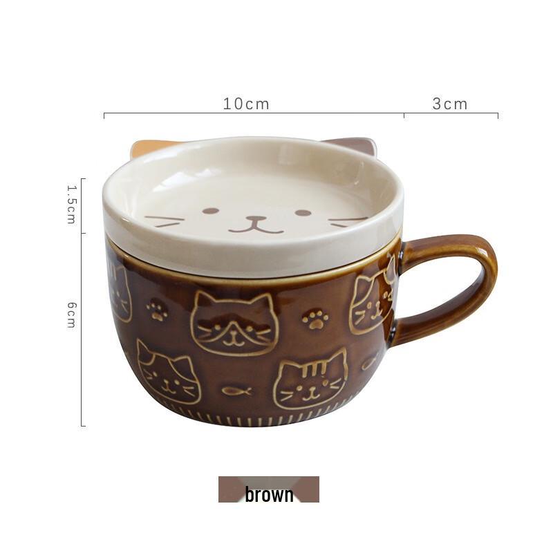 Japanese Style Ceramic Cartoon Coffee Mug with Lid