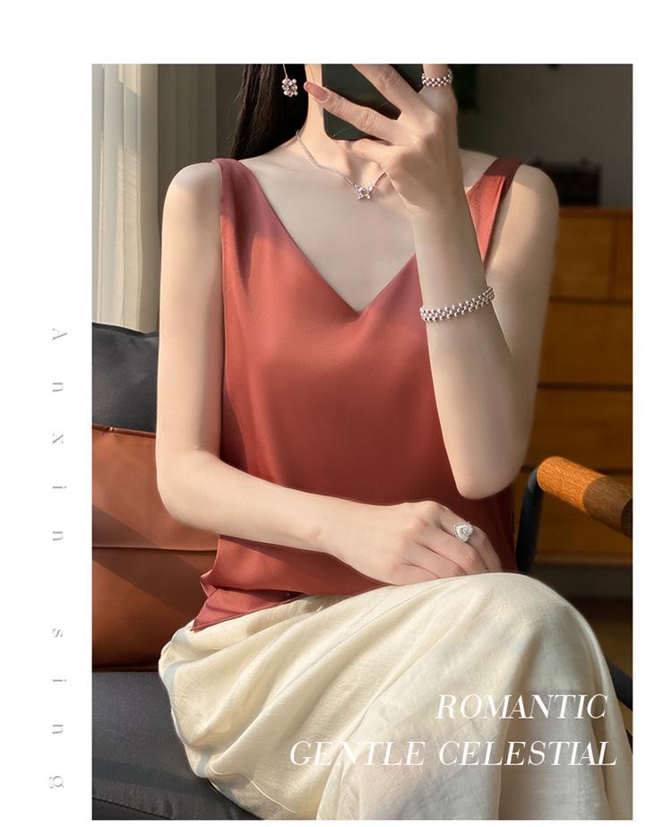 Women's Stylish Satin V-Neck Spaghetti Strap Vest - Sexy Back Inner Layer for Spring/Summer Suits