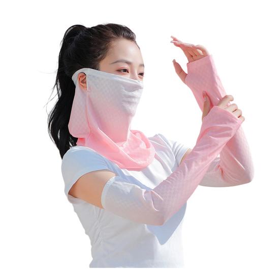 2Pcs/Set Face Guard Sun Protection Oversleeve Set, Ice Silk Cooling Fabric Arm Sleeves with Thumb Buckle Cuffs, for Outdoor Commuting Camping