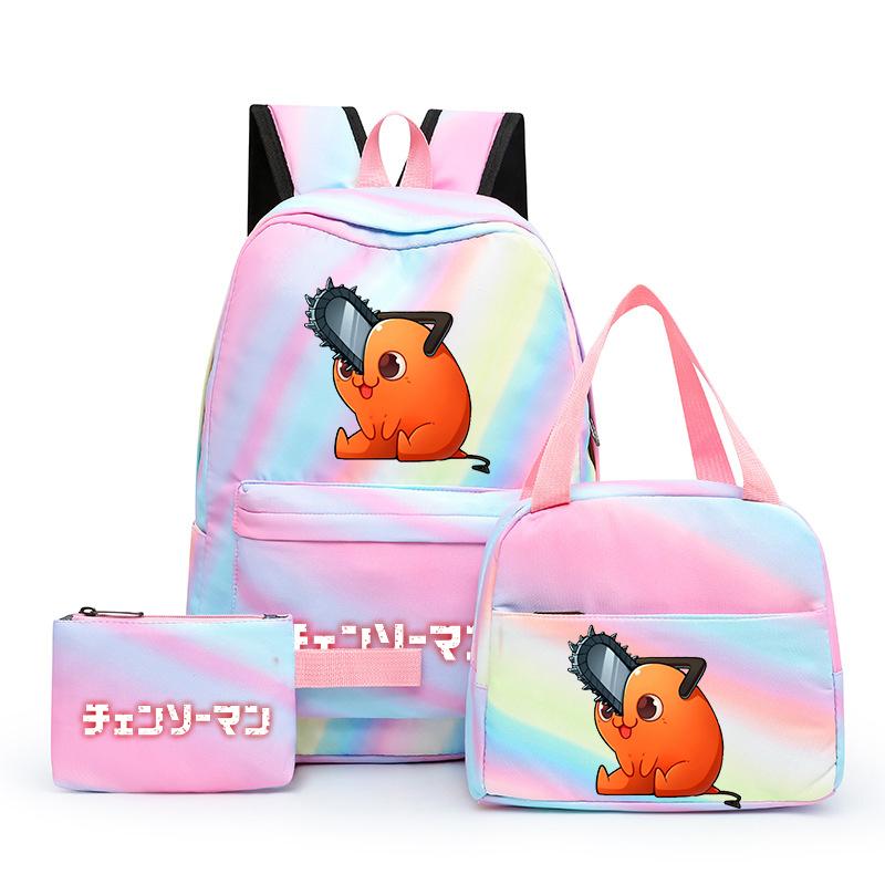 3ks/Sada motorová pila Muž Kawaii Neformální školní taška Barevný batoh Set Dívka s obědovou taškou pro ženy Studentský teenager batoh Penál
