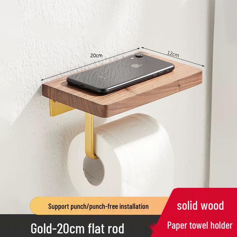Black Walnut Wood Toilet Paper Holder with Storage Rack - Wall-Mounted Tissue Dispenser for Bathroom and Hotel Use