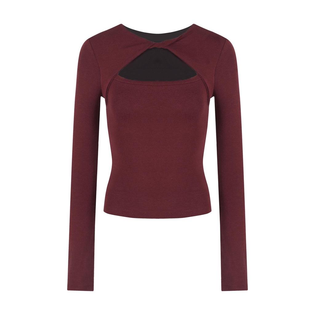 Autumn Winter Women's Ribbed Plush Hollow Out Long Sleeve Base Layer Shirt