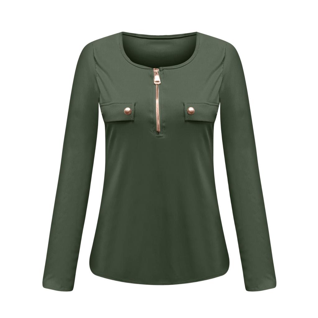 Women's Fashion Casual Knit Slim Long Sleeve Pullover Zipper Top Blouse