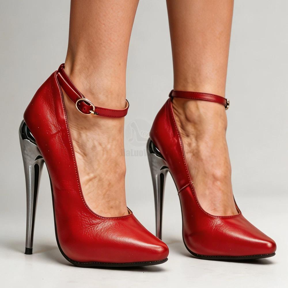 Schwarze Lackleder Knöchelriemen Fetisch Pumps 15cm Hoher Absatz Drag Queen Schuhe Größe 5-15