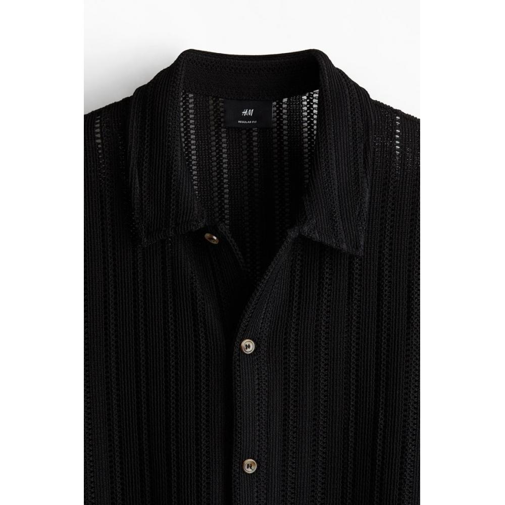 H M crocHet Look sHirt Regular Fit Black