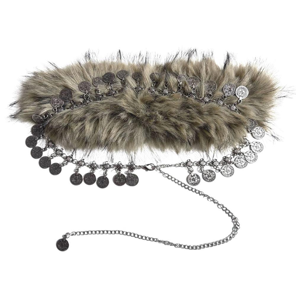 

Металлическая цепочка Искусственный мех Ремни Модный дизайн Кисточка Поясная цепочка Женская мода серебряный
