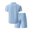 Men's Spring Solid Jacquard Lapel Cardigan & Shorts Set