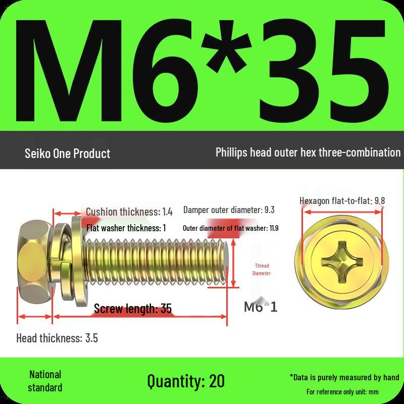Concave Head Hexagon Combination Bolt Set with Spring Washer and Gasket - 3 Pieces