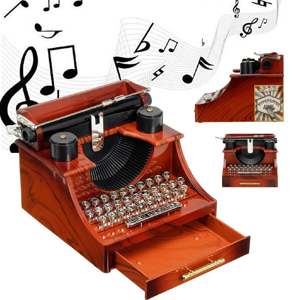 Classic Home Decor Sewing Machine Phonograph Jewelry Music Box Retro Typewriter Rotating Music Box