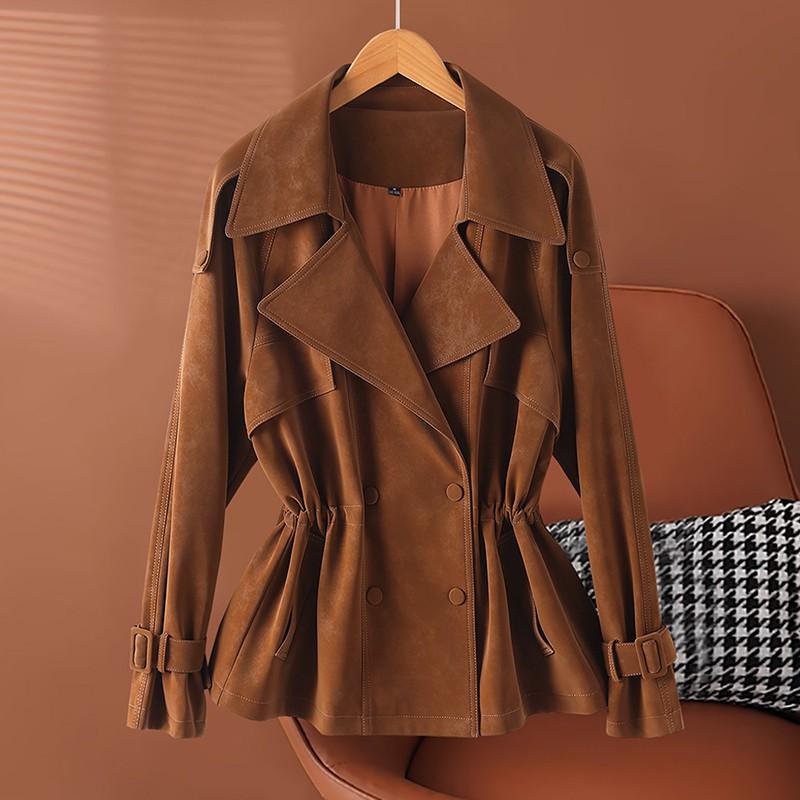 Womens Short Faux Suede Leather Jacket