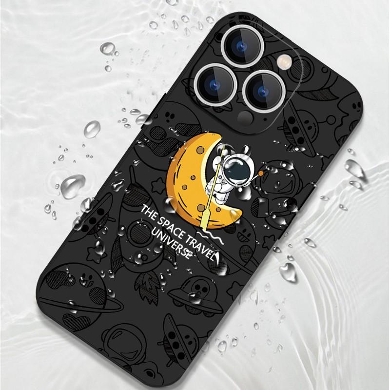 Cartoon Astronaut Lanyard Case For iPhone 16 15 Pro Max 11 12 13 14 Pro XS X XR 7 8 Plus Shockproof Silicone Soft TPU Cover