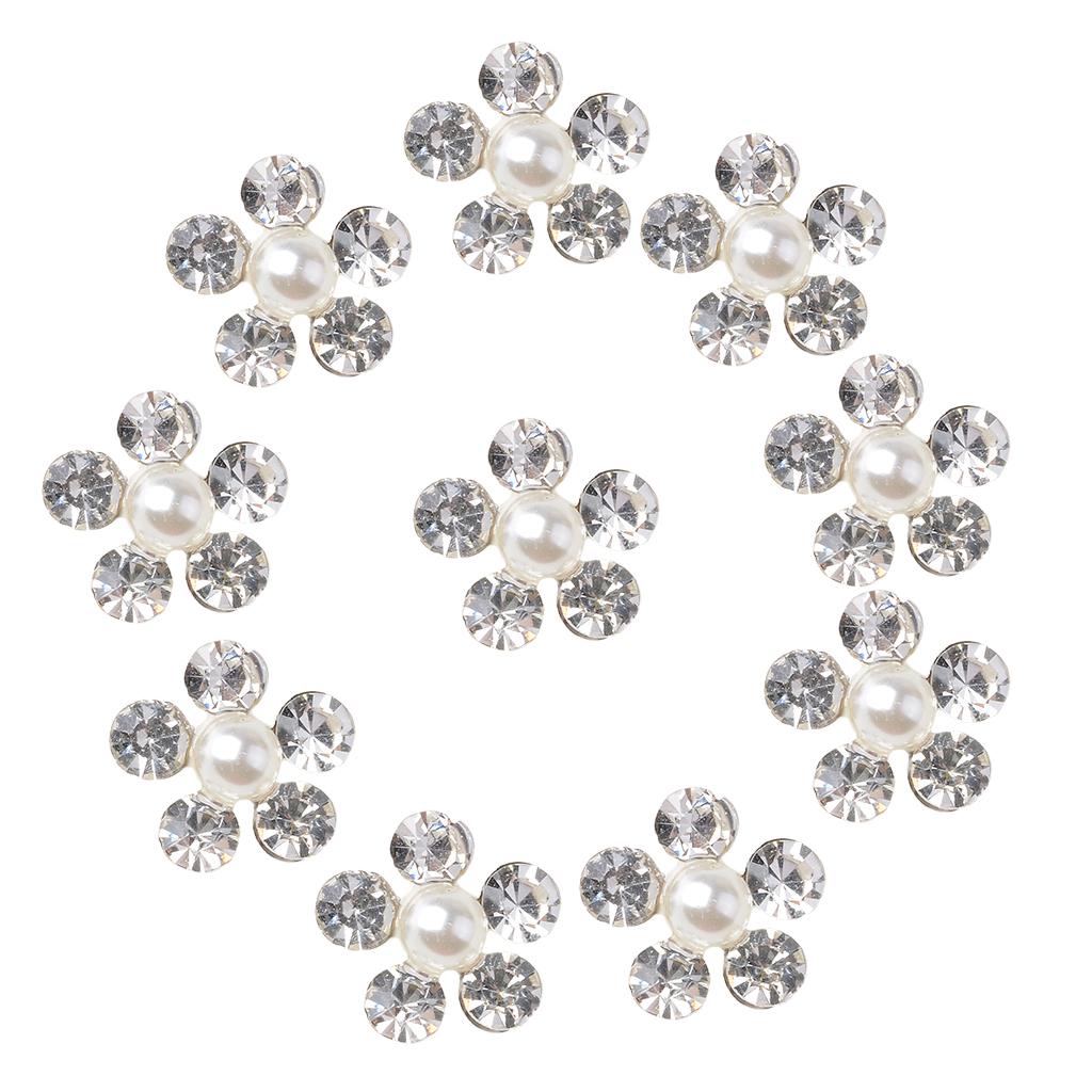 10 Pieces 11mm Silver Metal Diamante Flower Buttons Crystal Flatback Embellishments Diy
