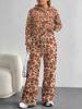 Pink Cherry Print European and American Autumn and Winter Casual Long-sleeved Suit Women's Hooded Sweater Trousers Two-piece Set