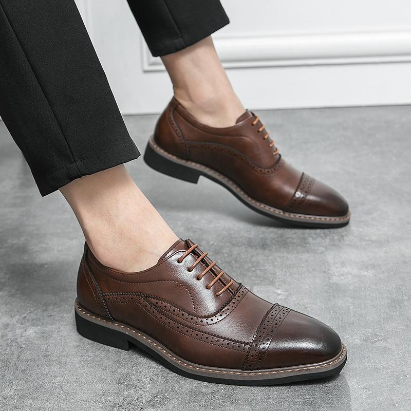 Fashion Men Leisure Oxford Shoes Comfortable Fashion Leather Shoes Men Daily Business Casual Shoes Formal Lace-up Men Dress Office Shoes