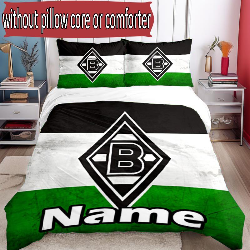 3pcs Duvet Cover Set (1*Duvet Cover + 2*Pillowcase, Without Core), Custom Name Borussia Monchengladbach Pattern Bedding Set, Home Bedroom Decor Gift