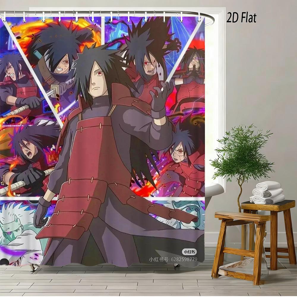 2D Flat Naruto Anime Naruto Uzumaki Nine-Tails Chakra Mode Print Waterproof Shower Curtain For Bathroom Decor