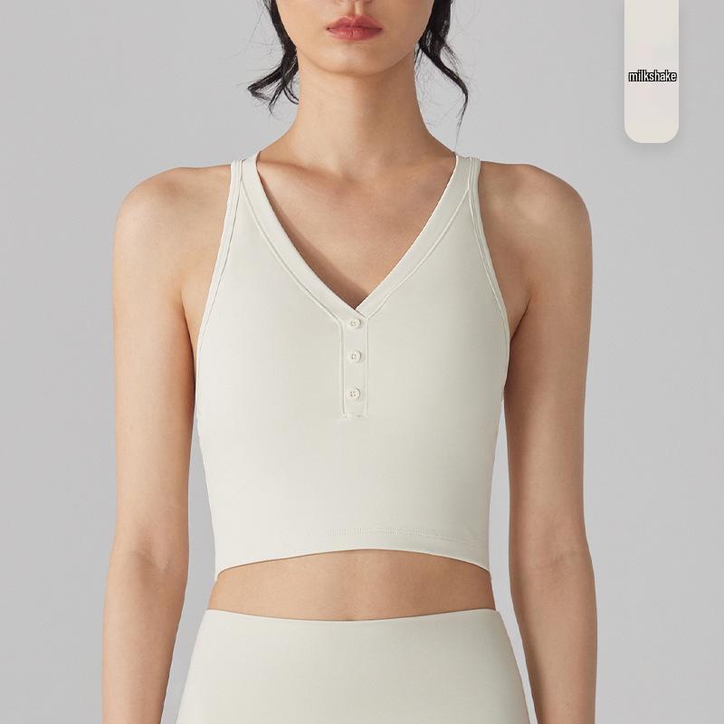 

5A Antibacterial Cross Back V-Neck Yoga Sports Bra with Chest Pads L