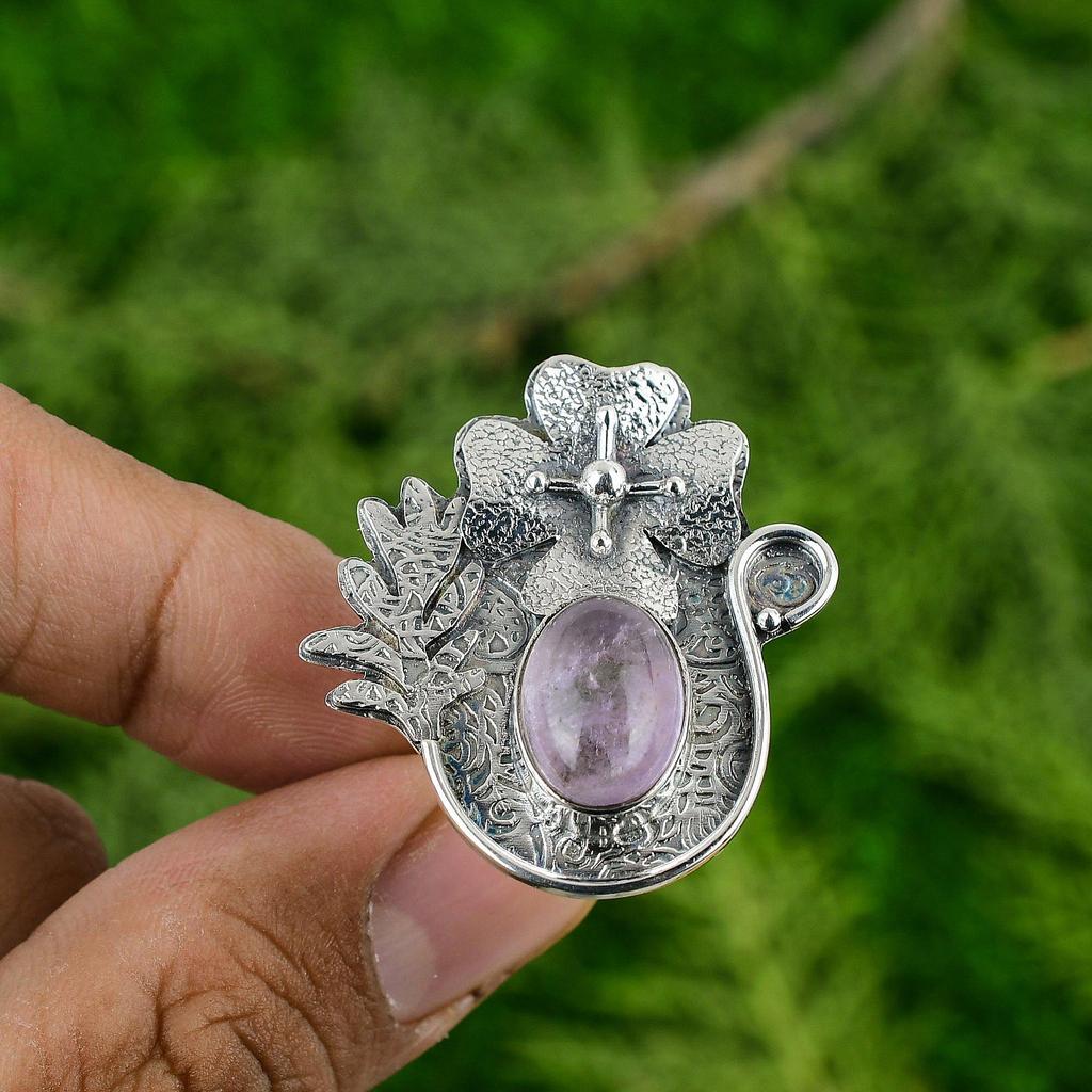 Natural African Amethyst Gemstone Multi Stone Flower Adjustable Ring 925 Silver