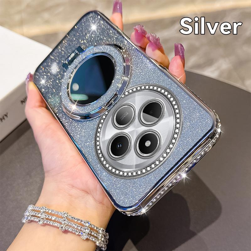 

Чехол-держатель с магнитным креплением Magsafe и зеркалом с бриллиантовым блеском для Xiaomi Redmi 14C 13C 4G A3 Redmi A3 серебряный