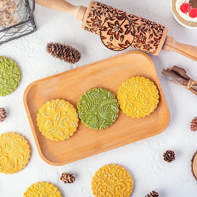 Creative Pattern Embossing Rolling Pins Are for Biscuit Doughers Decorative Printed Sticks Household DIY Baking Tools