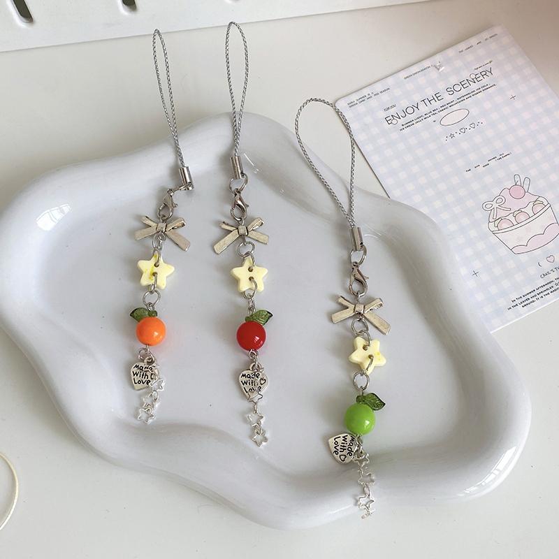 Y2K Sweet Bowknot Fruit Star Beaded Phone Chain Aesthetic Phone Lanyard Girly Cute Ins Style Keychain Pendant For Girls Gift
