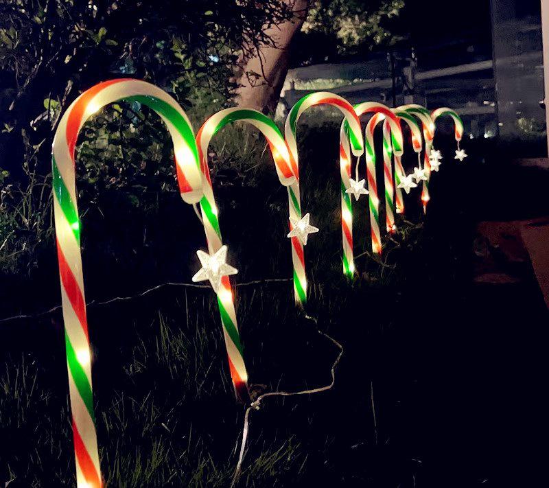 Waterproof Solar Candy Cane Pathway Lights – Festive Outdoor Decoration with Stars and Snowflakes