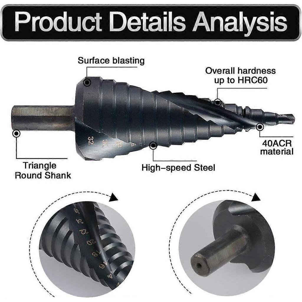 Black Spiral Flute Pagoda Drill Bit (three-piece Set-bag)