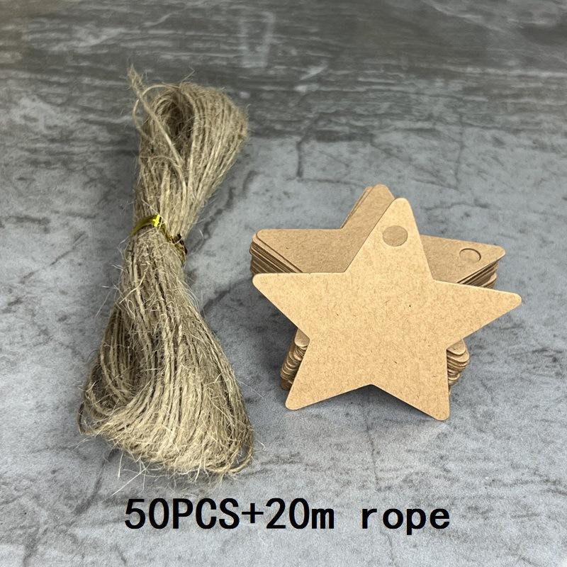 50 szt. Puste zawieszki z papieru kraftowego, zawieszka odzieżowa, kształt gwiazdy, zawieszka na prezent, karty z etykietami cenowymi DIY ze sznurkiem