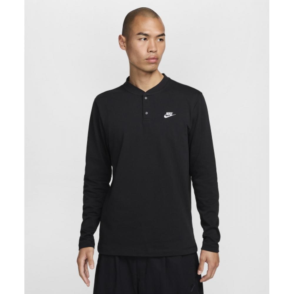 

Nike Футболка с длинным рукавом Club Henley M Черный Белый FZ6631 010 L