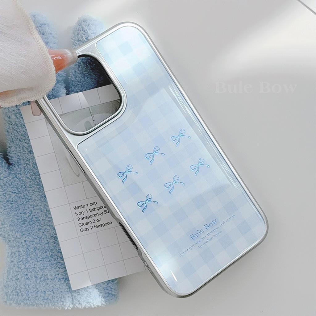 Gilded Iphone16 Mobile Phone Case 15pro Max Blue Plaid 14 Electroplated 13 Drop Glue 12 Suitable for Apple Huawei