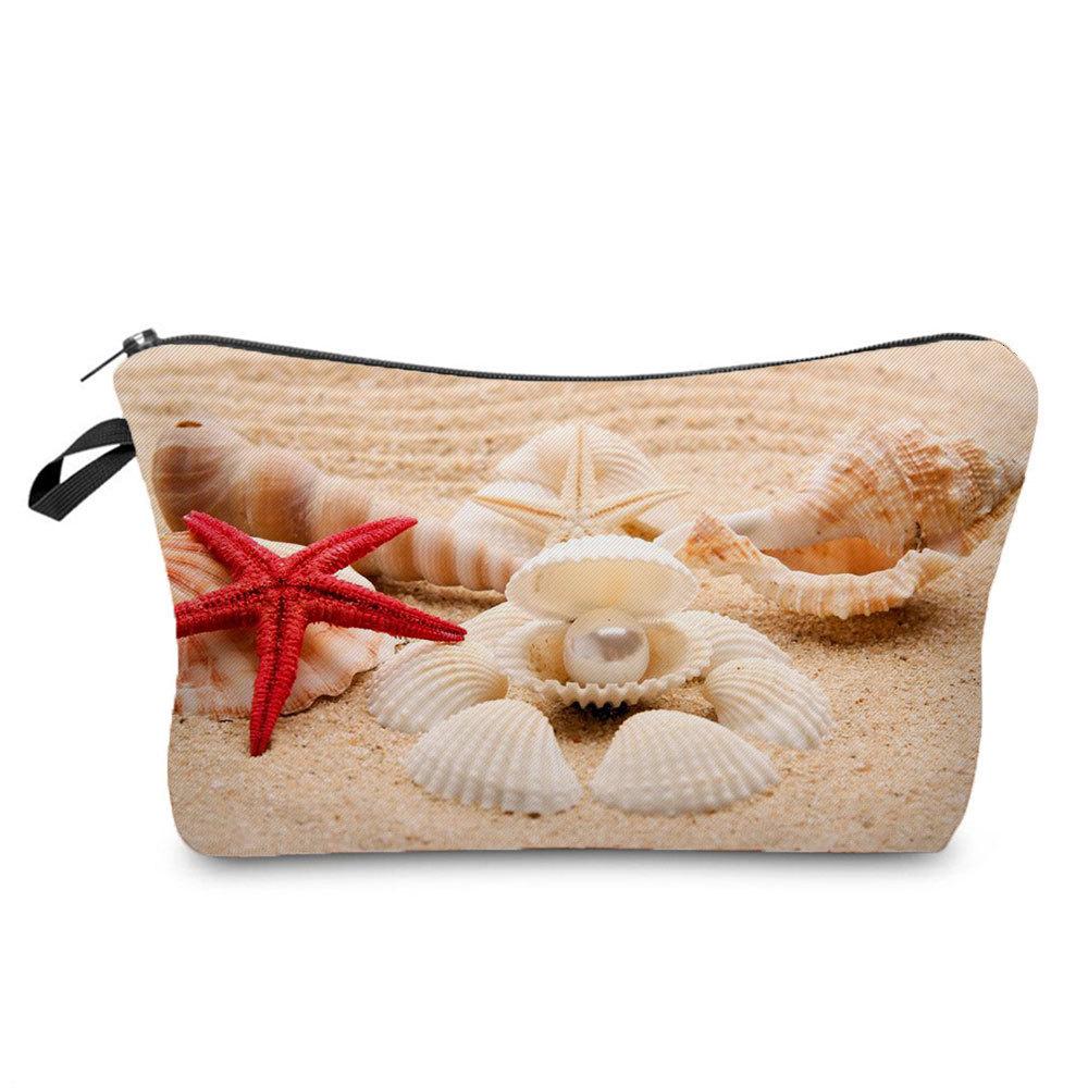 Damen Ozean- und Strand-Print Kosmetiktasche Toilettenartikel Organizer Reiseaufbewahrungsetui 6414