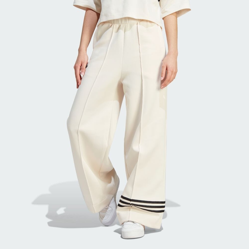 Adidas Originals Adicolor Neuclassics Pruhované Logo Vyšívané Elastický Pas Široké Nohavice Pletené Tepláky Dámské Spodky Zázračně Bílá IM1834